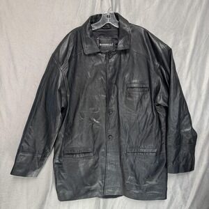Bardelli Beverly Hills Jacket Mens Large Black Leather Car Coat Button‎ Front